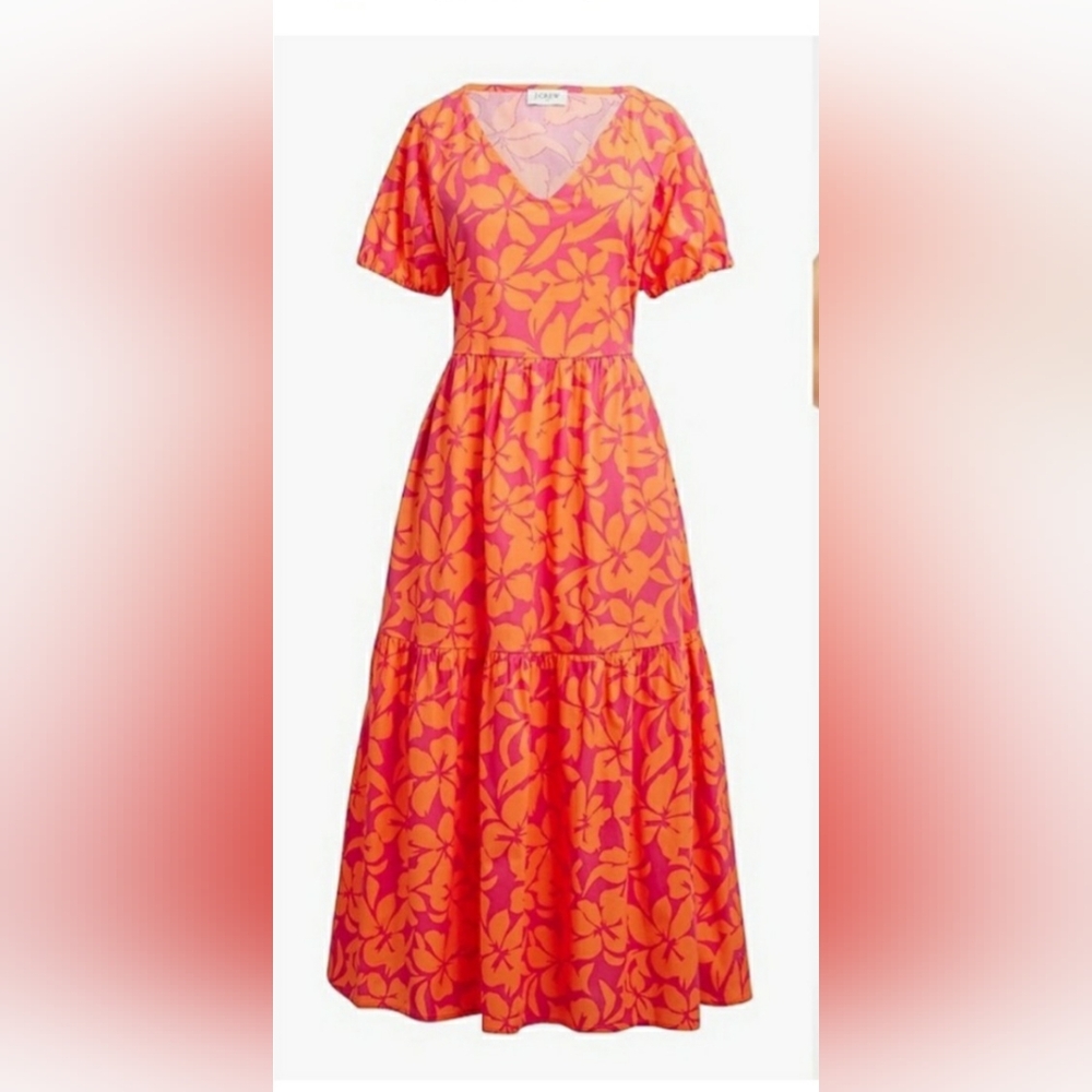 J. Crew Orange Tiered Maxi Sundress with Flutter Sleeves